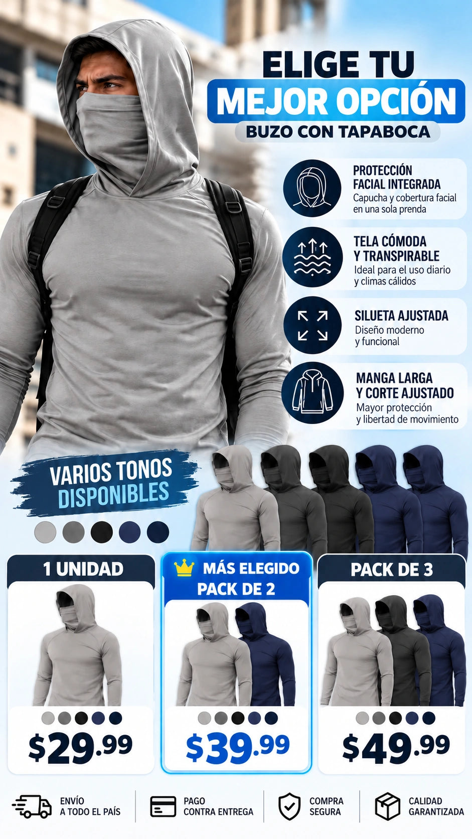Opciones y precios del Buzo con Tapaboca