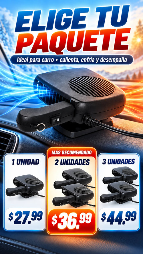 Oferta calentador enfriador para carro: 1 unidad $27.99, 2 unidades $36.99, 3 unidades $44.99