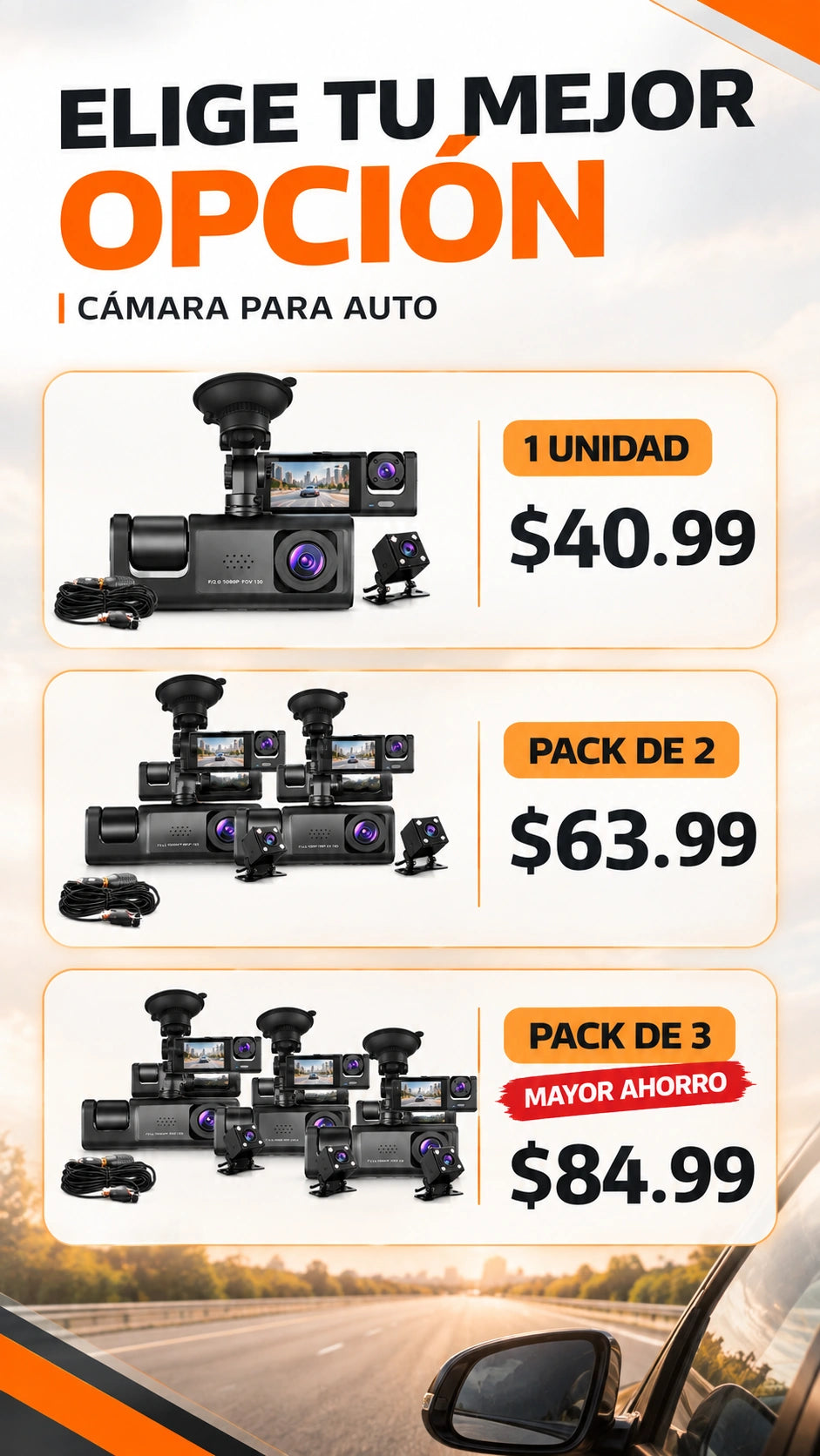 Opciones y precios de la Cámara para auto