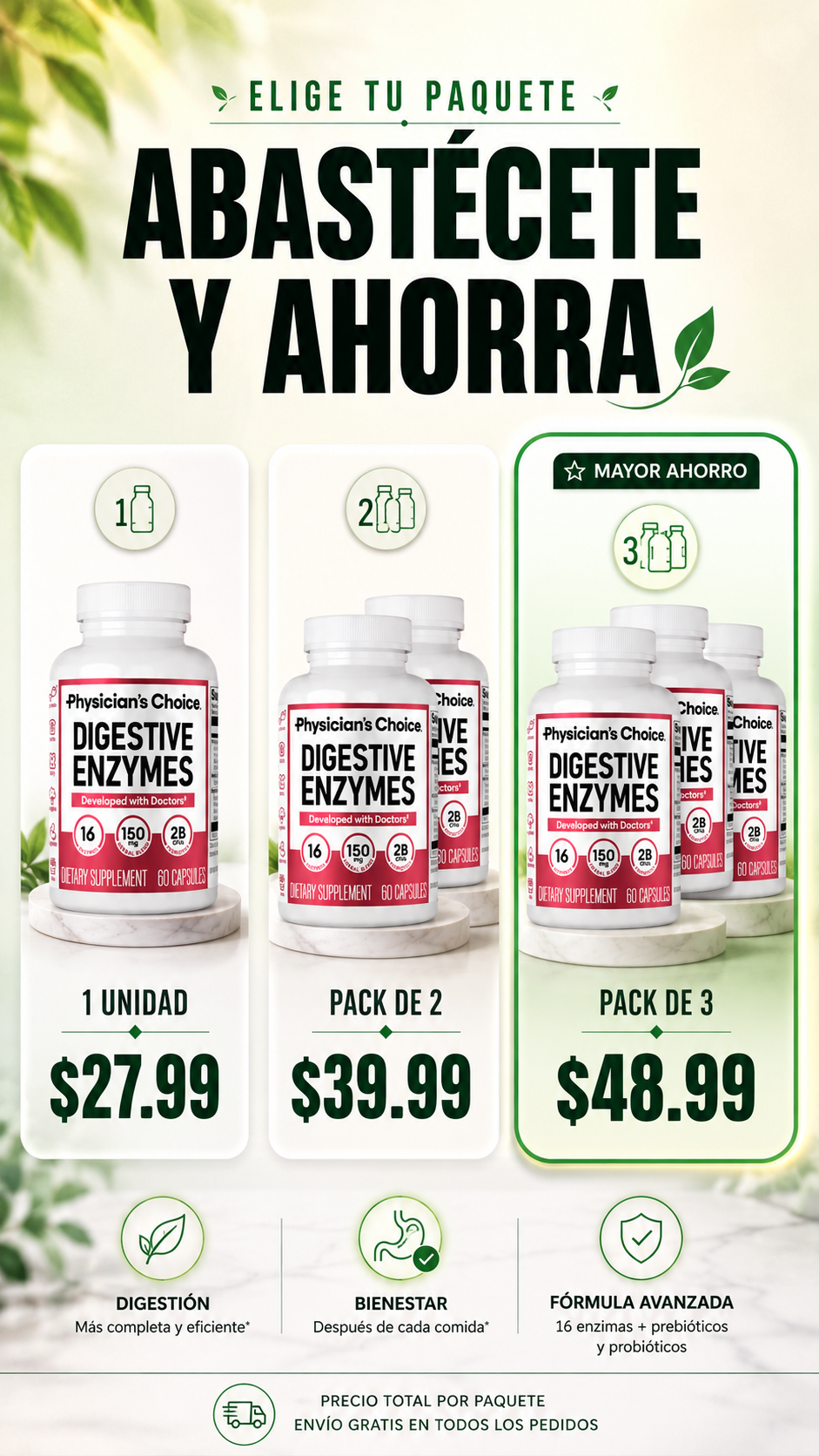Opciones y precios de Enzimas Digestivas